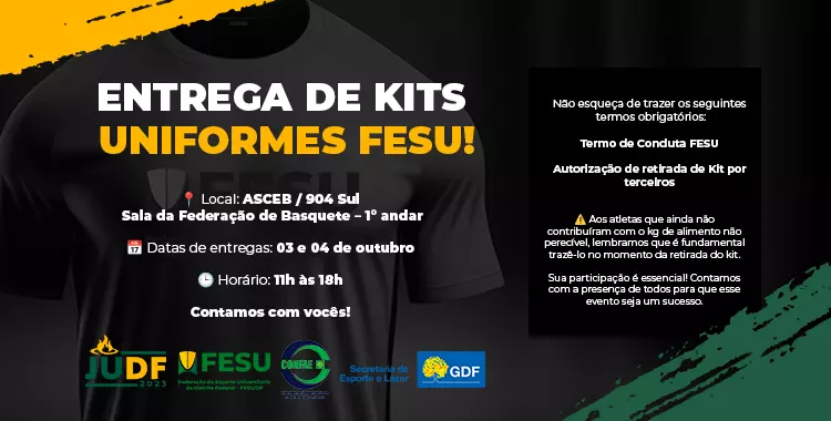 Aviso Importante para Atletas do JUBs 2023: Entrega dos Kits Uniformes FESU